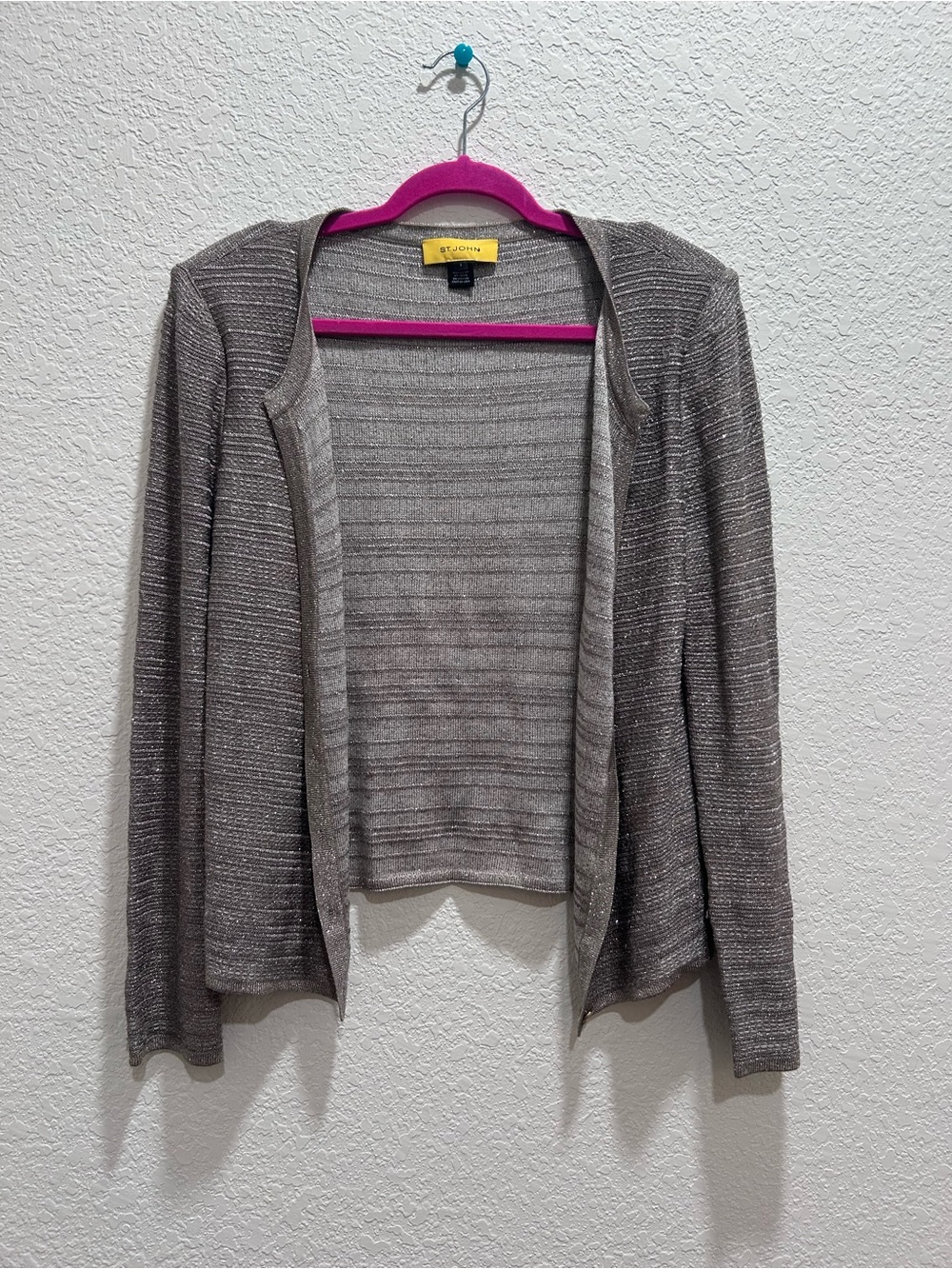 St. John Collection Open-Front Metallic Taupe Women's Sweater size Small EUC